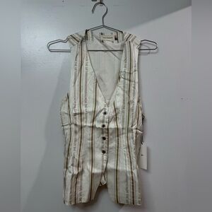 Nordstrom Cream and Brown Striped Sleeveless Top